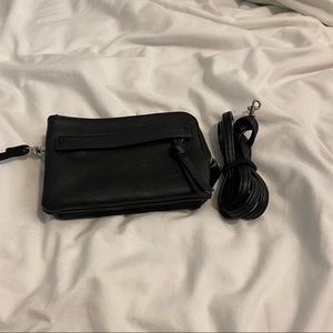 black leather wristlet